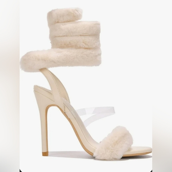 Cape Robbin Fur Wrap Around Leg Lamborghini Heels Cream Size 10 - Picture 2 of 5